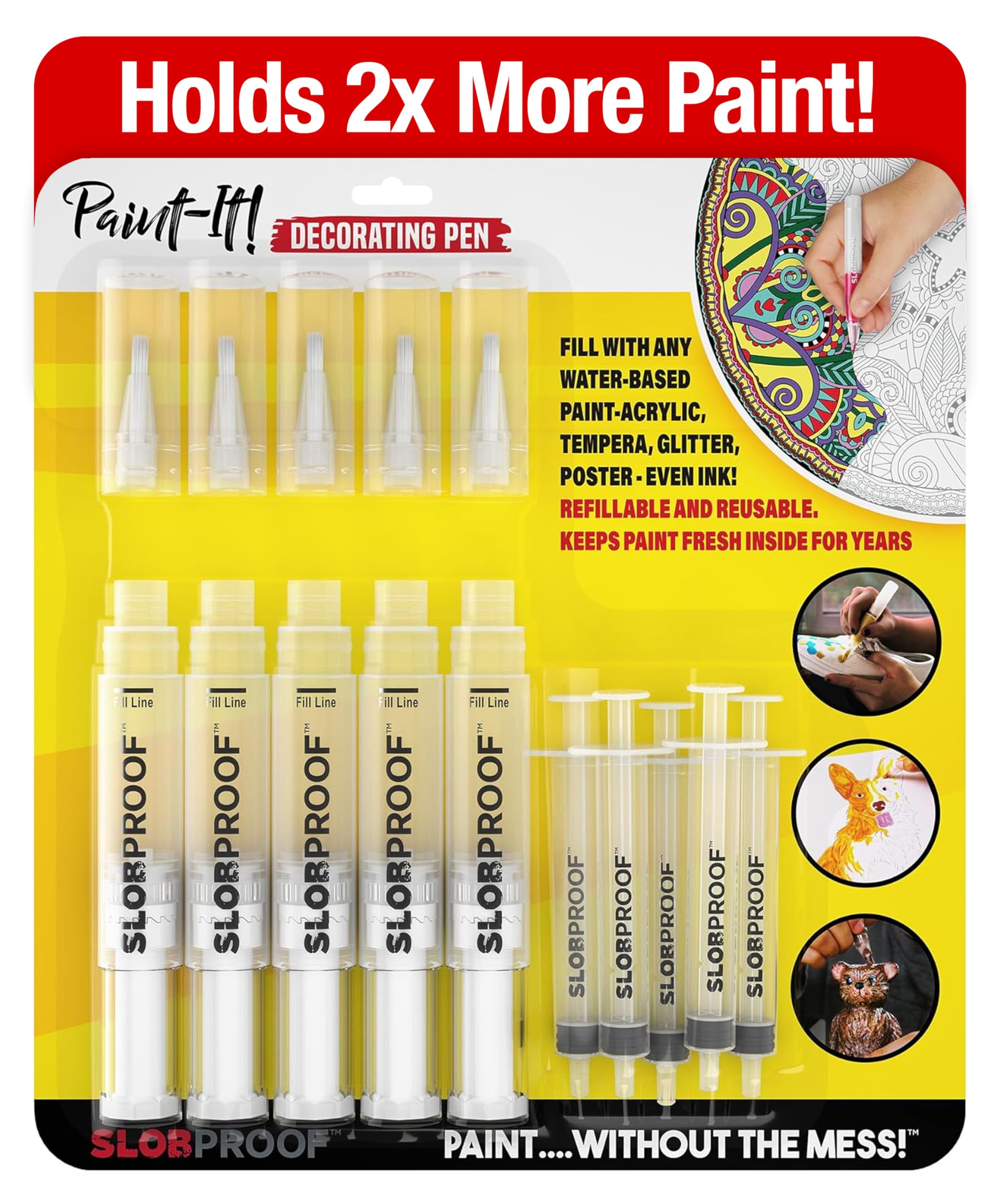 Slobproof Paint It! Decorating Pen, Refillable Paint Pens, Pack of 5