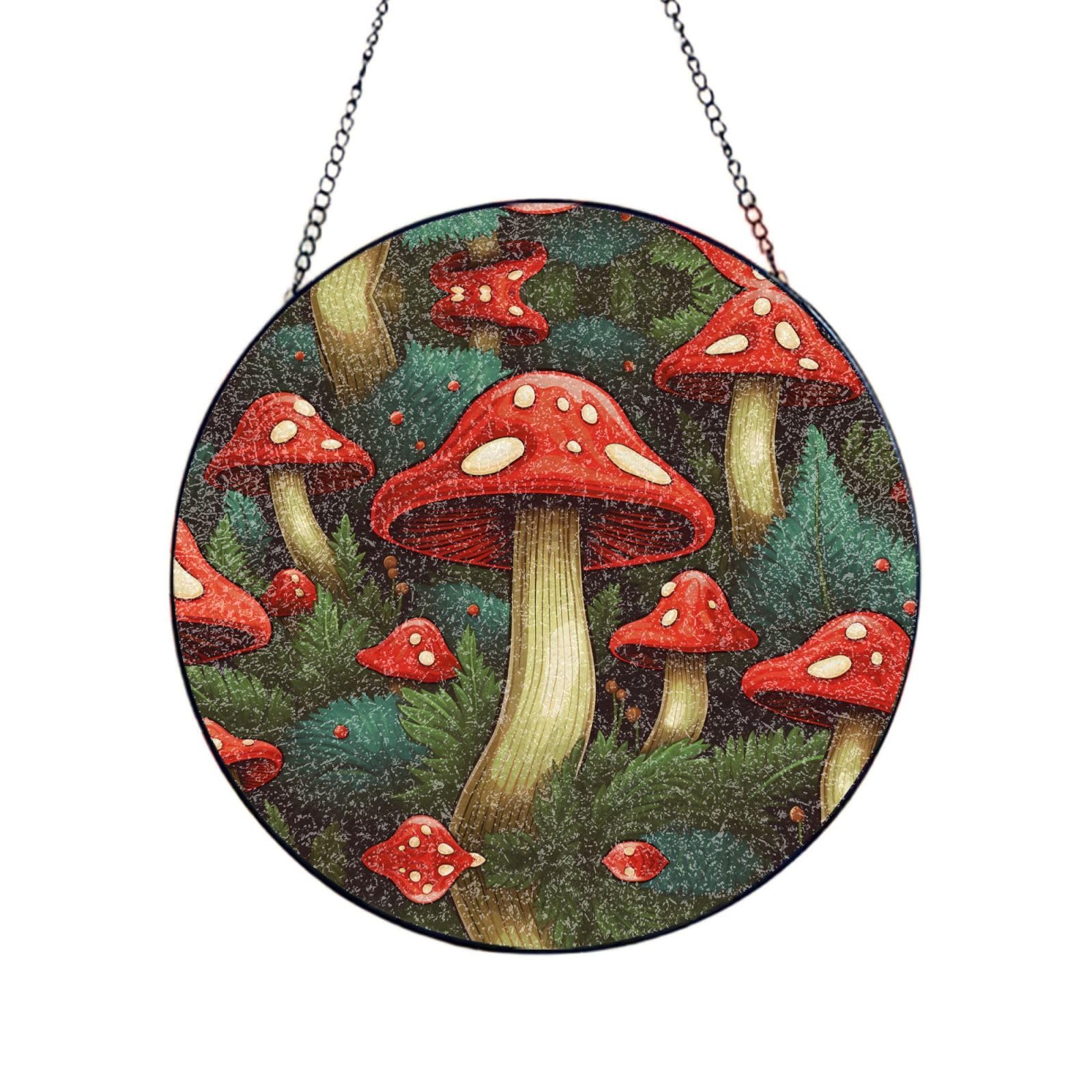 Phayah Mushroom Print Stained Glass Window Hanging Sun Catchers Decoration Mother'S Day Birthday Gifts For Home Garden Porch 8in（20cm）
