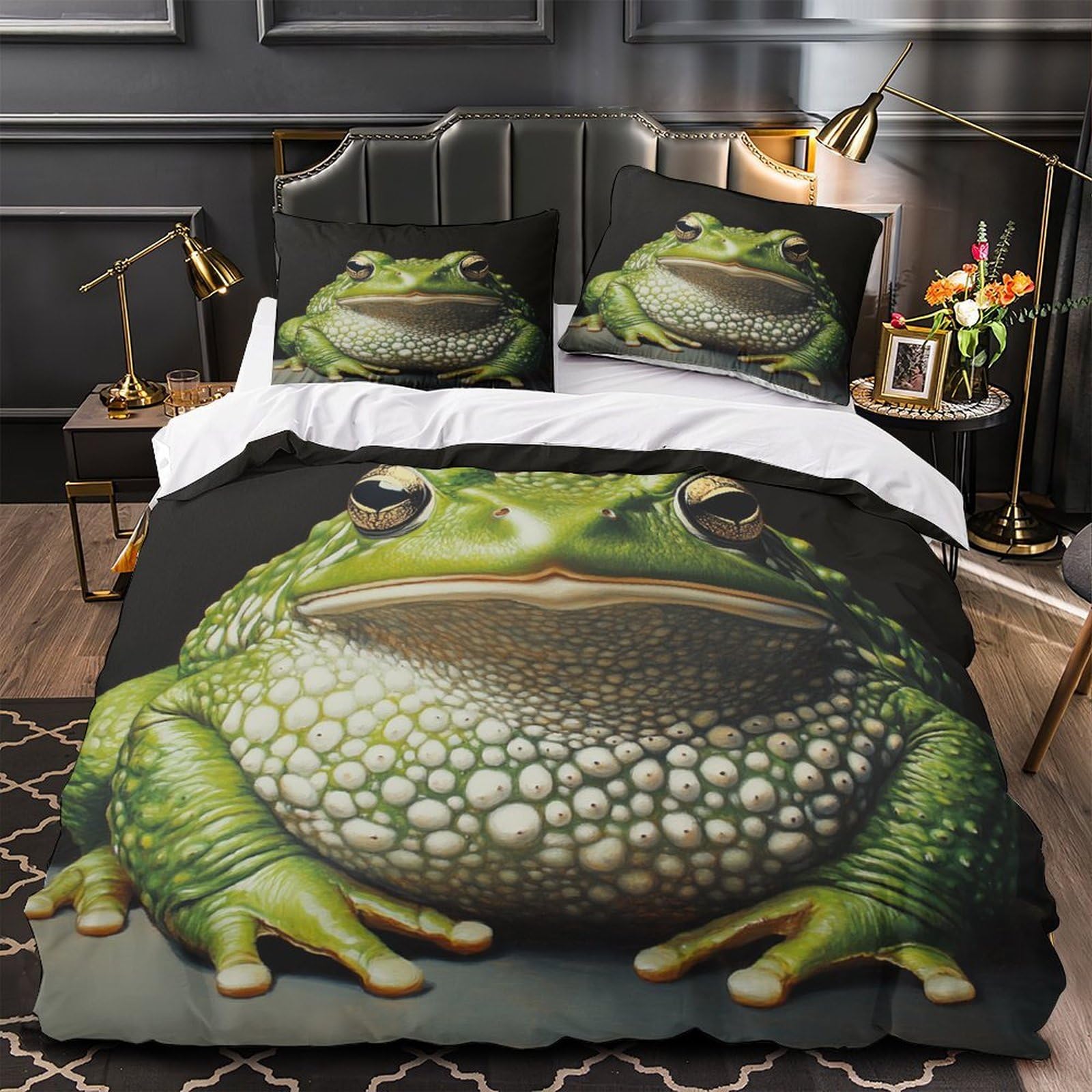 Parure de couette grenouille 3D pour chambre d'amis et lit king-size familial chaleureux