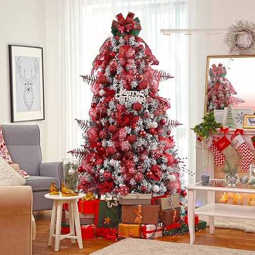 Miniatura 6 de 36 adornos de copos de nieve de Navidad con purpurina de plástico para decoración de árbol de Navidad, 4 pulgadas, rojo