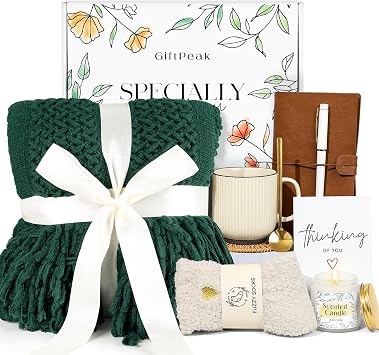 Gifts for Women, Get Well Soon Gifts for Women, Sympathy Gift Baskets, Thinking of You Care Package, Self Care Package, After Surgery Feel Better Blanket Green