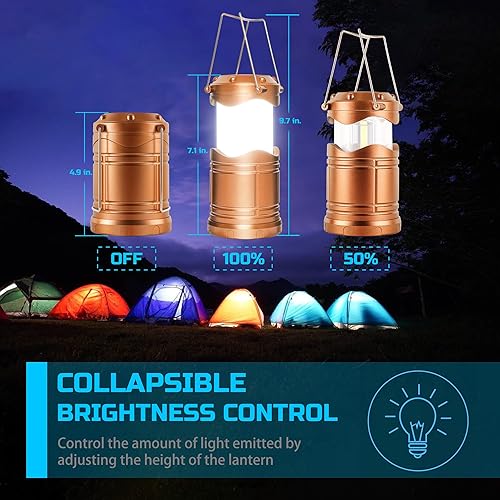 Miniatura 5 de Lichamp Linterna LED para campamento, paquete de 4 linternas alimentadas por batería para cortes de energía, luz colgante plegable portátil esencial