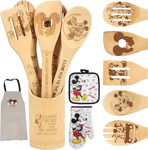 Cuchara de madera para cocinar, cucharas de madera de dibujos animados, juego de utensilios de bambú para decoración de cocina, regalo de