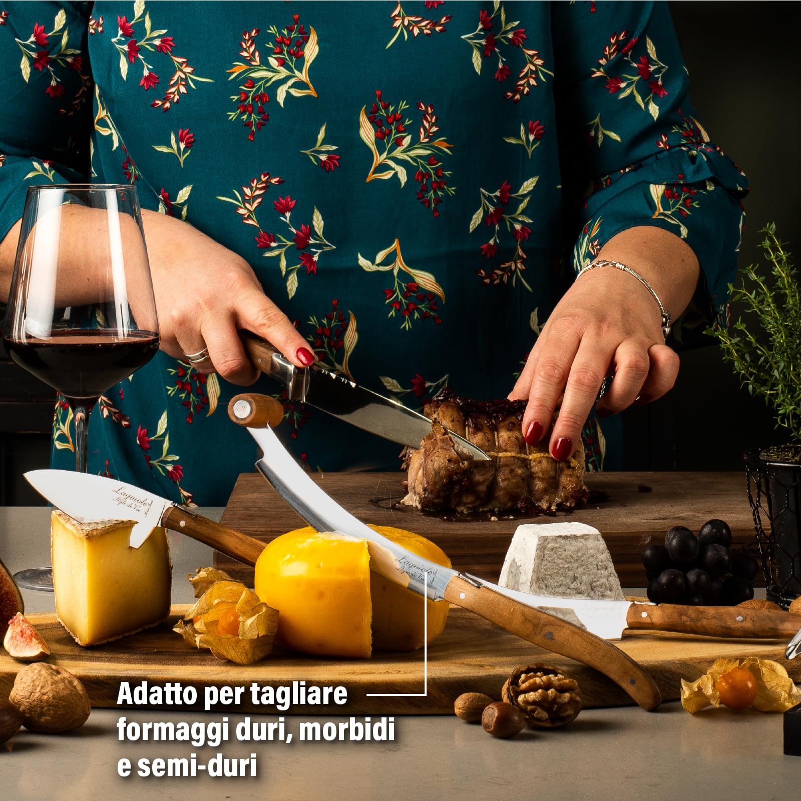 Laguiole Style de Vie Coltello da Formaggio Luxury Line, 3 Pezzi, legno d'ulivo