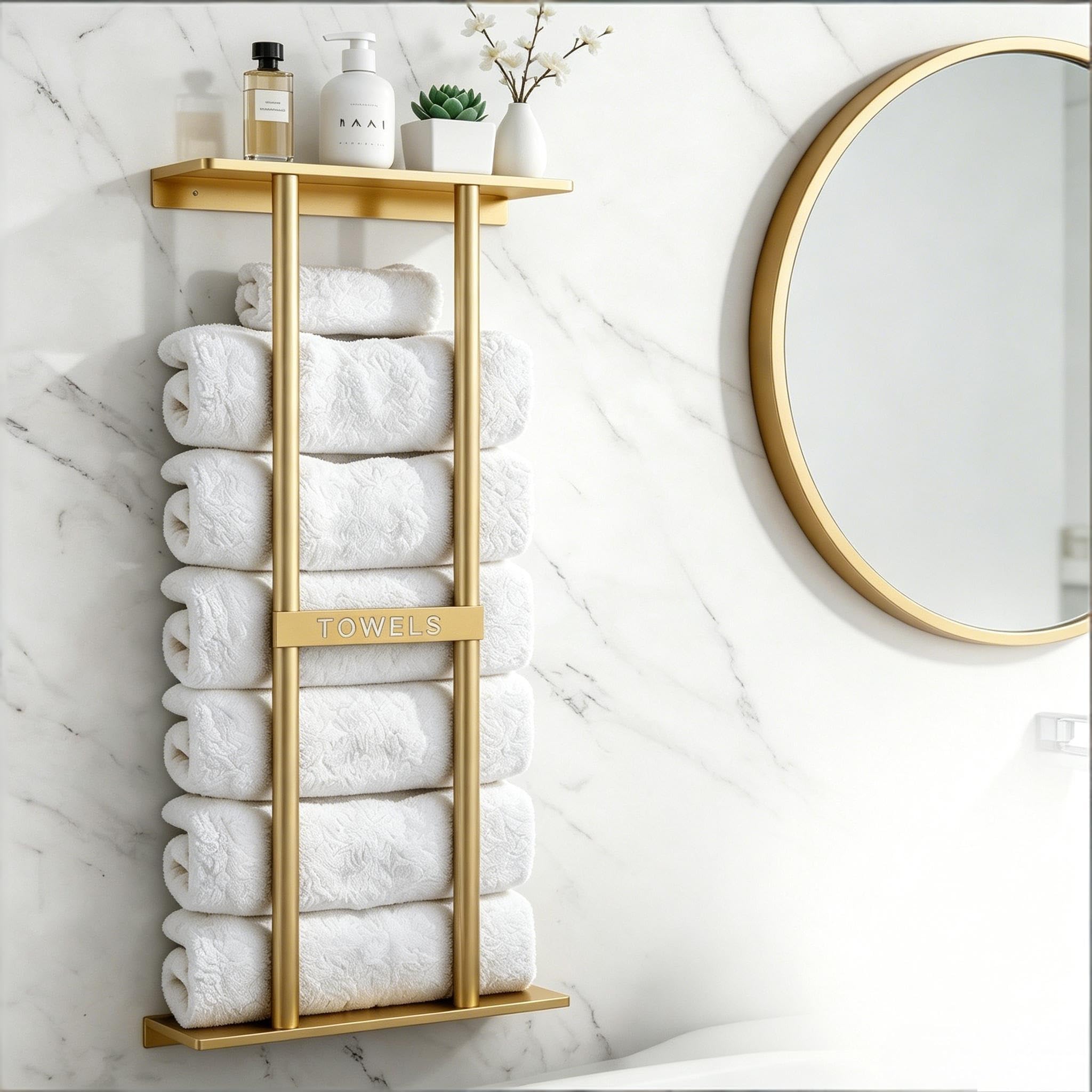 Estante para toallas de baño y organizador de baño pequeño metálico de pared negro