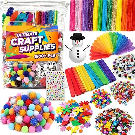 Yameer Arts and Crafts Supplies for Kids 1500+ Pcs - All in One DIY Art Craft Supplies for Kids and Toddlers - Kid Crafting School Supply Kit & Materials Age 4 5 6 7 8 9