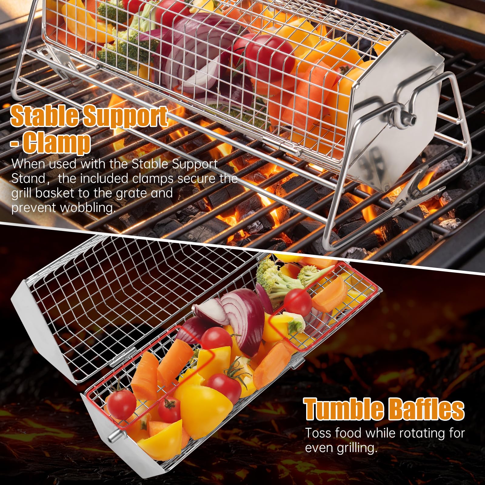 Rolling Grill Basket, Acciaio inossidabile Rolling BBQ Cage