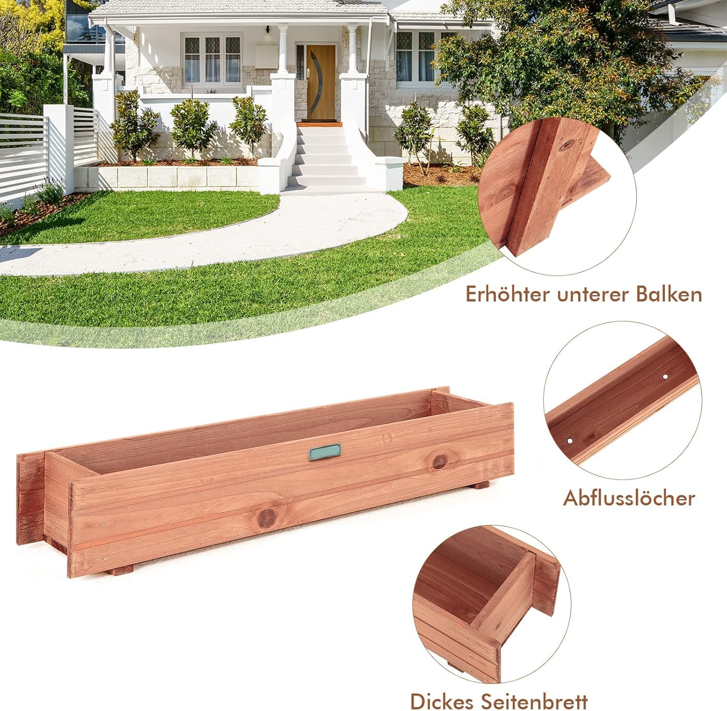 FANTASK Fioriera rialzata in legno, aiuola da giardino per verdura, frutta, erbe, fioriera per giardino, prato, terrazza, balcone, braum