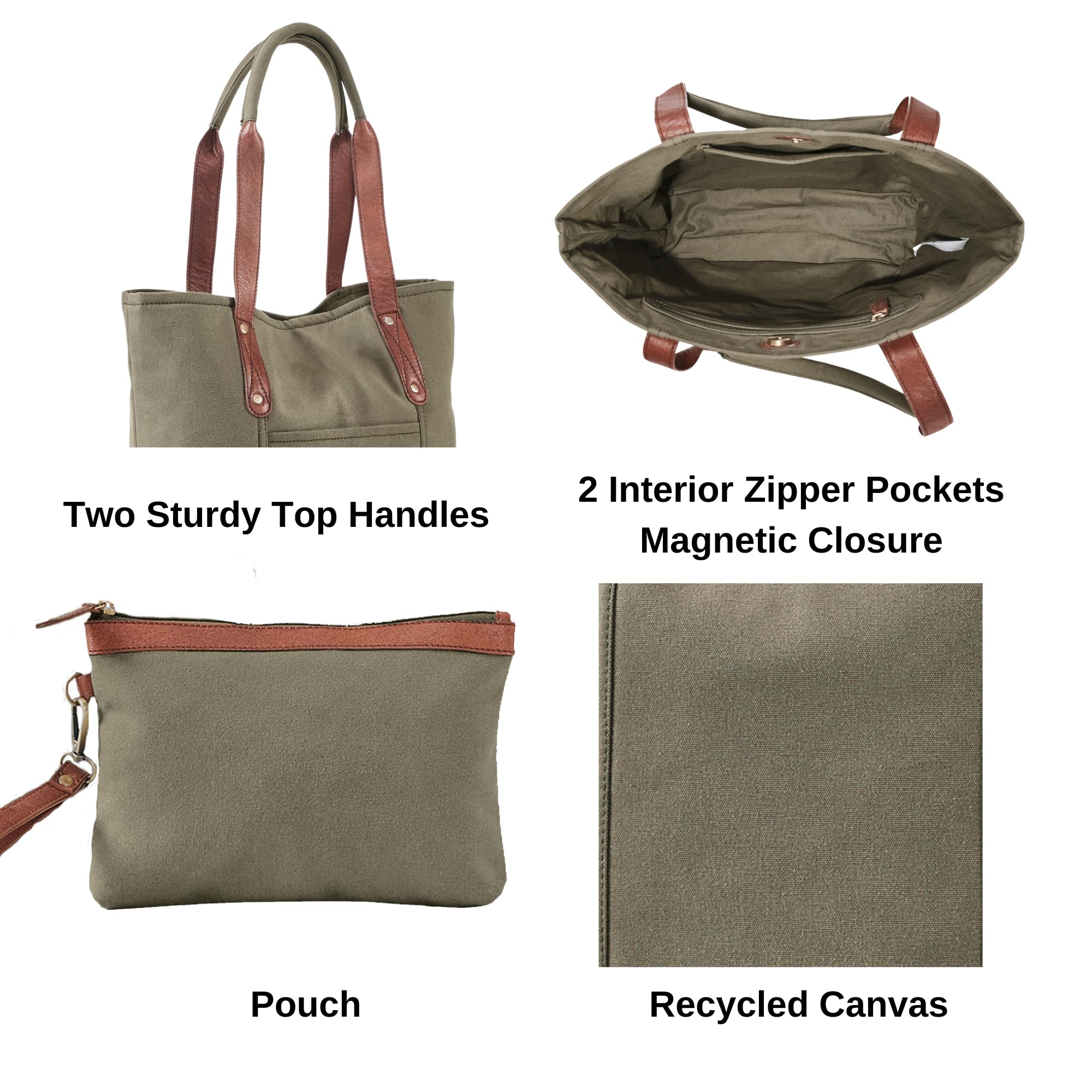 Mona B Canvas Tote Handbag for Women with Pouch perfect for Travel, College and office Use - Brown 4