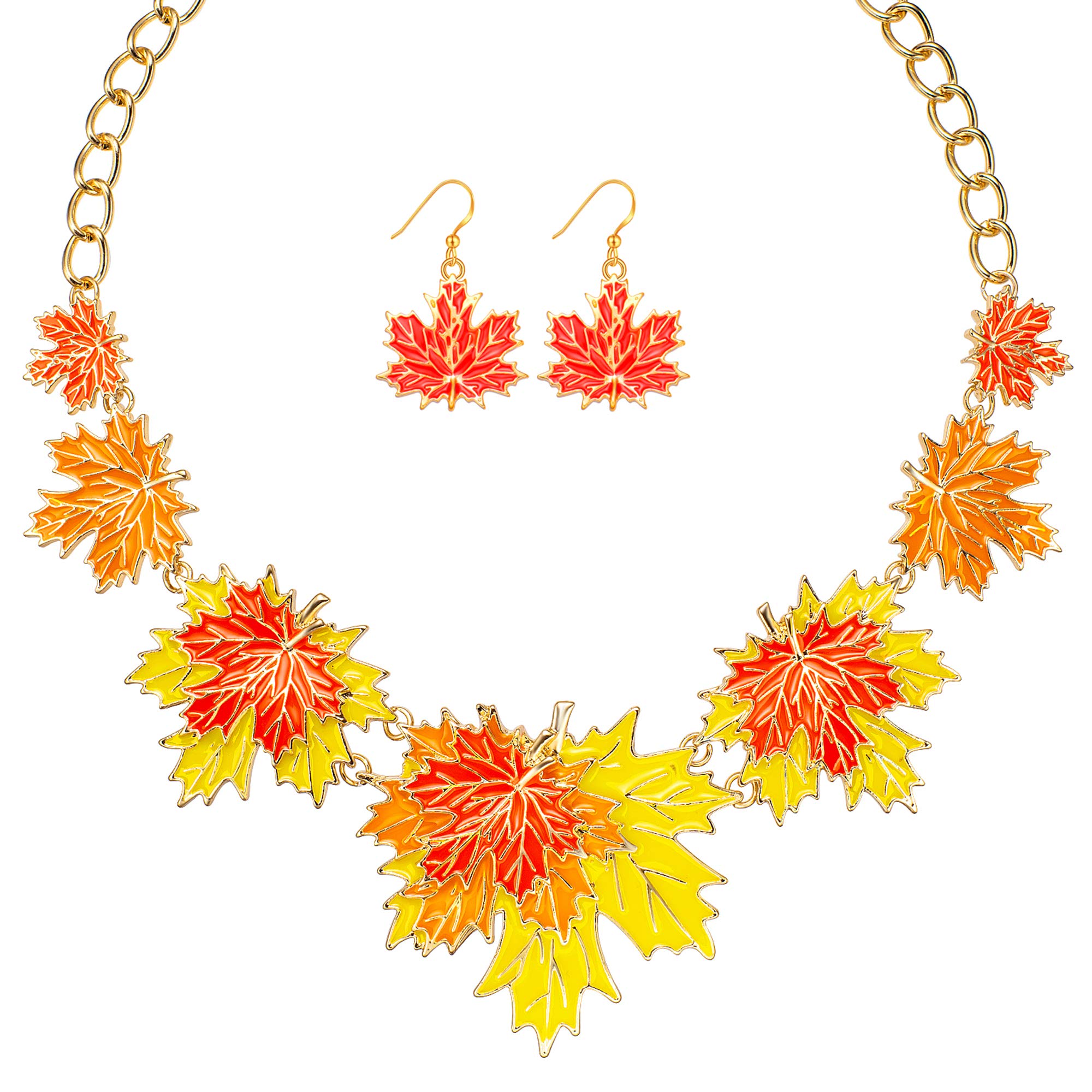 Christmas Jewelry Sets for Women, Holiday Jewelry Thanksgiving Fall Maple Leaf Christmas Statement Necklace Dangle Earrings Set