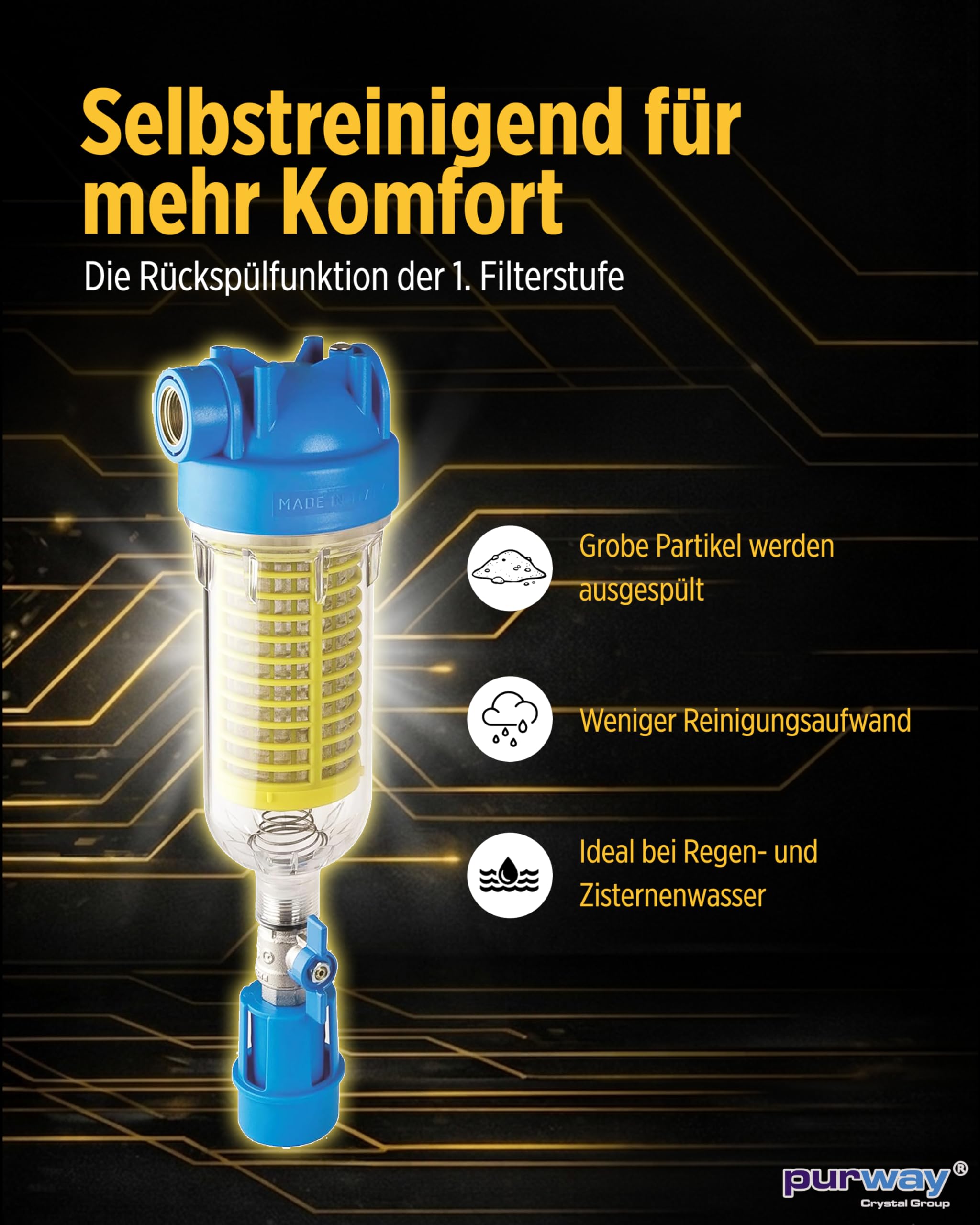purway® HYDRA Rainmaster Trio RLH CB 3/4" Hauswasserfilter Brunnenwasser | Zuverlässige Trinkwasser Aufbereitung mit Aktivkohlefilter und Wasserfilter für das ganze Haus