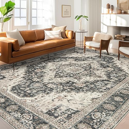 Miniatura 152 de Alfombras de área de 8 x 10 pies para sala de estar, vintage lavable con parte trasera antideslizante, resistente a las manchas, alfombra de área