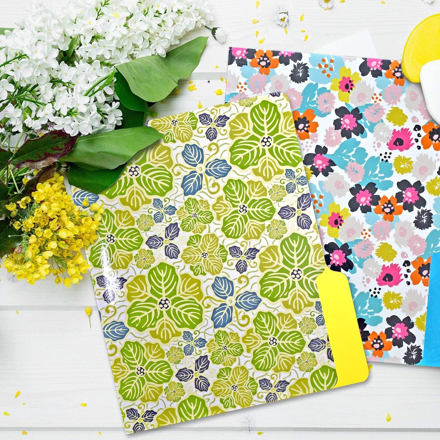 WOT I Decorative File Folders 12Packs, Cute File folders with 6 Cute Floral Design and 6 Solid Vibrant Colors, Two-Tone File Folders Letter Size, 1/3-Cut Tabs, 300gsm, File Folders Colored : Office Products