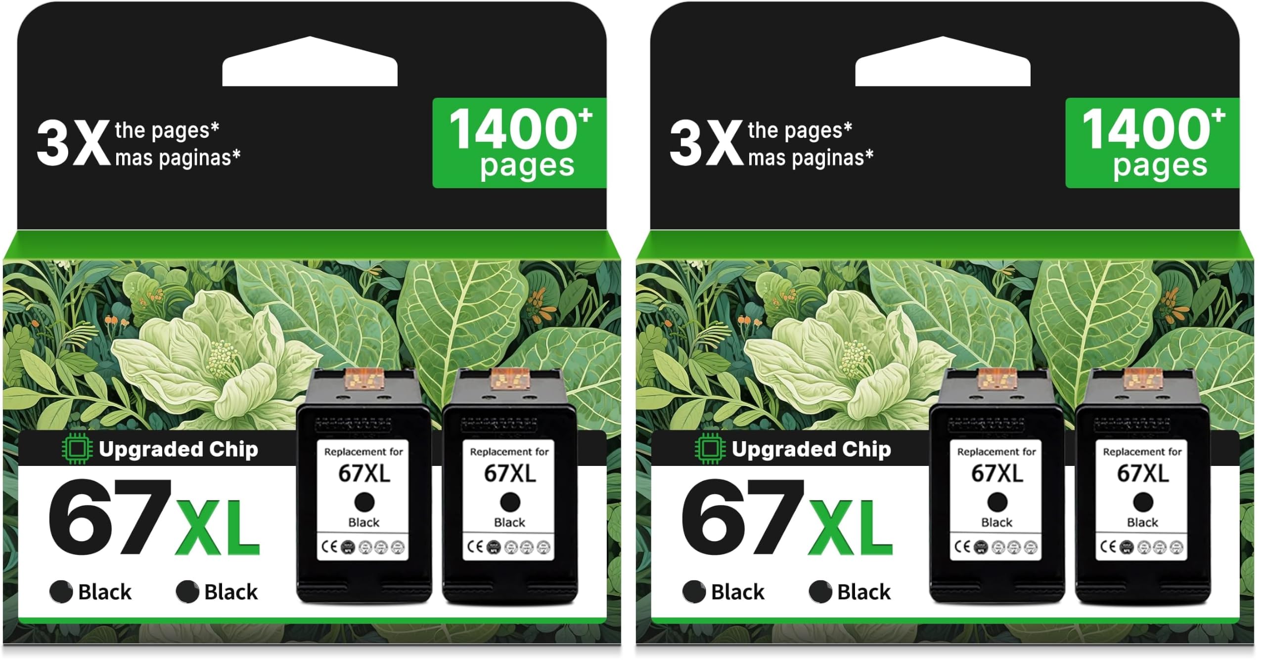 67XL Black Ink Cartridge for HP 67 XL Replacement for 4200 2852e 2855e 4100 (Pack of 2)