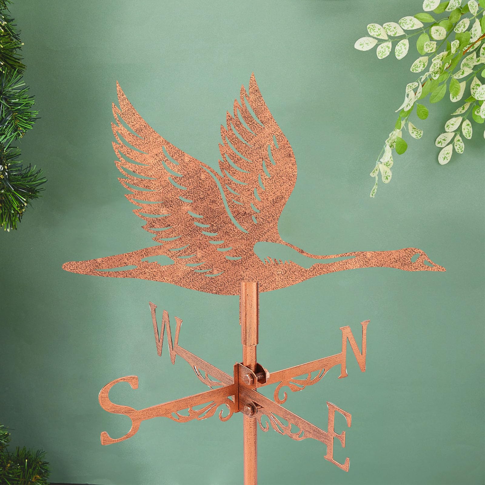SUPERDANT Girouette de Jardin Exterieur de Cygne Silhouette D'Oiseau Girouettes en Métal Girouette en Cuivre Panneaux Décoratifs de Direction du Vent pour Abris de Ferme Deco Exterieur