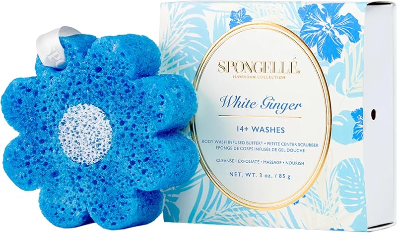 SPONGELLÉ Esponja de banho White Ginger Hawaiian Buffer com óleo de kukui