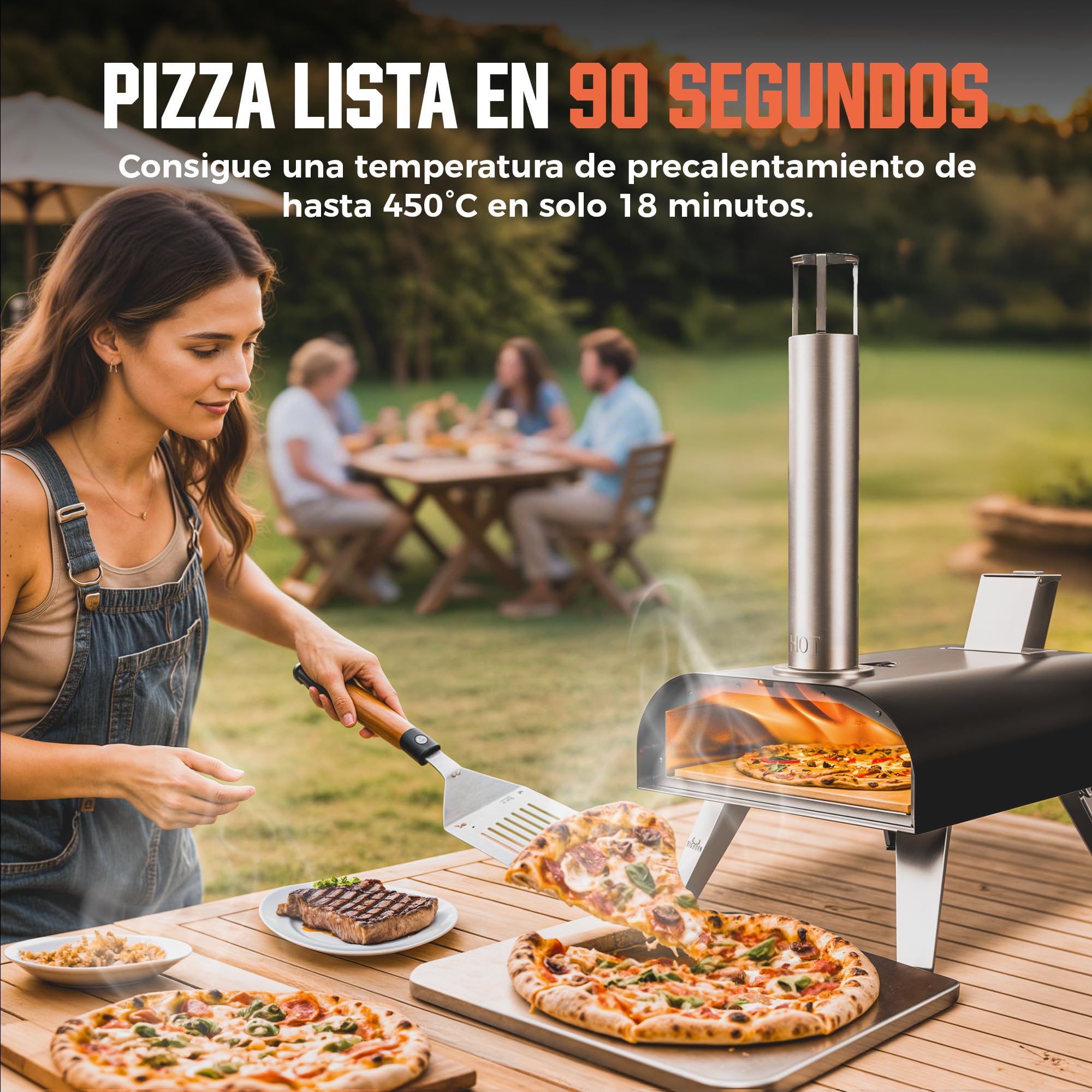 BIG HORN OUTDOORS Horno de Pizza a Pellets de Madera para Exteriores, 12 Pulgadas con Piedra de Horneado, Portátil para Patio, Camping y Fiestas, Negro