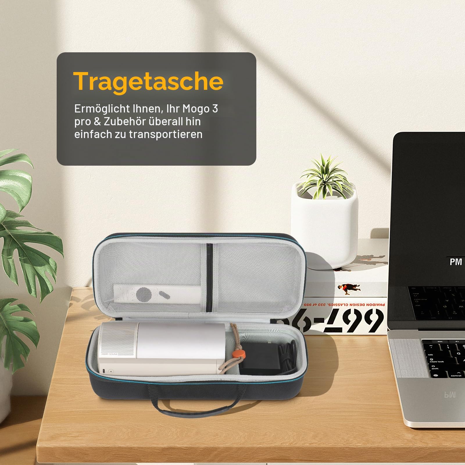 XINGFUDAO Harte Tragetasche für XGIMI MoGo 3 Pro 1080P Projektor, Unterstützt die Aufbewahrung von Ladegeräten, Fernbedienungen und Zubehör, wasserdichte Tasche für Tragbaren Projektor, Schwarz