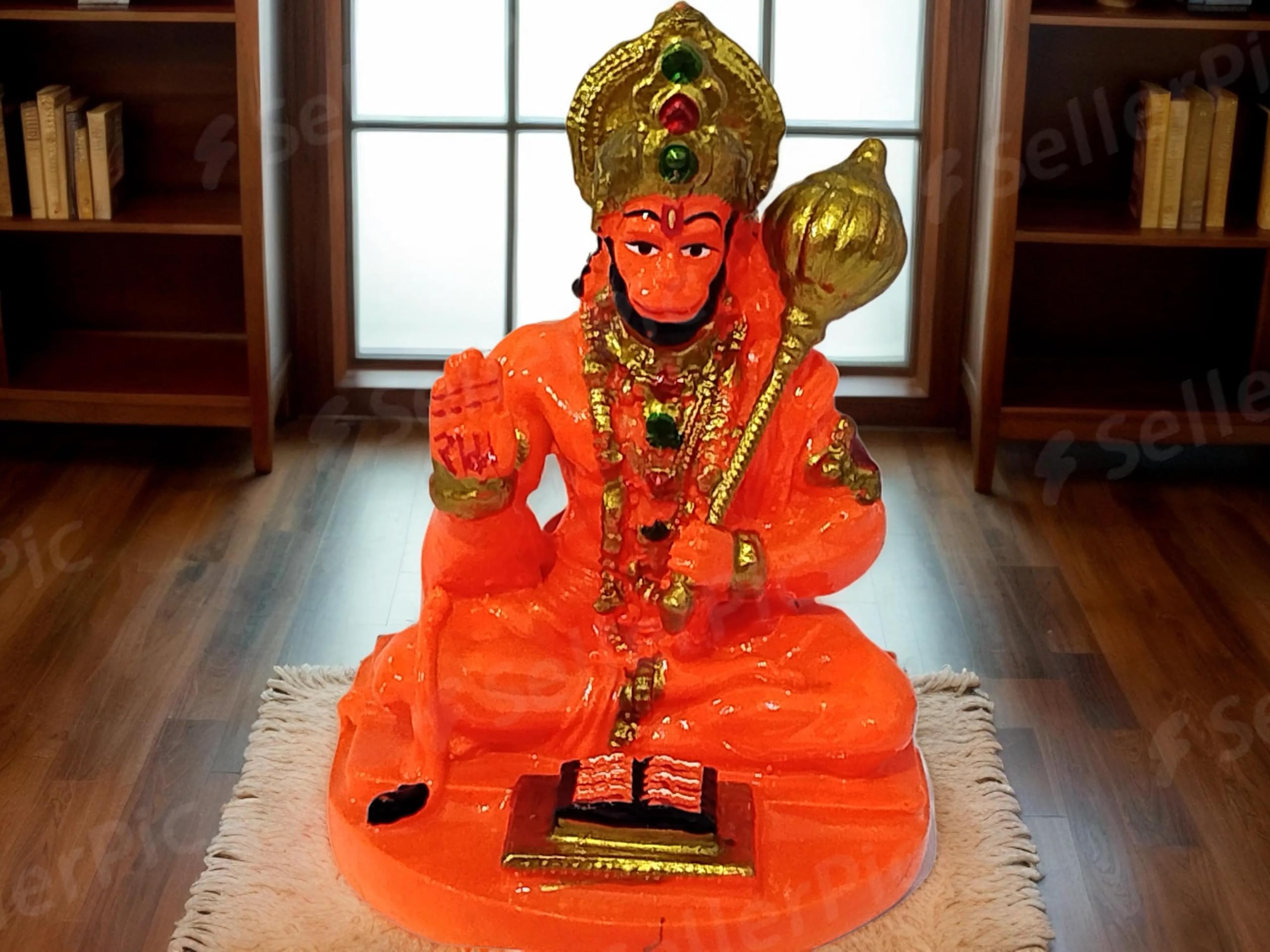 Hanuman Ji Idol in Blessing Posture with Gada – Sitting Lord Balaji Bajrangbali Sankat Mochan Bhagwan Idol for Temple, 3.5" Statue Gift, Orange - Premium quality