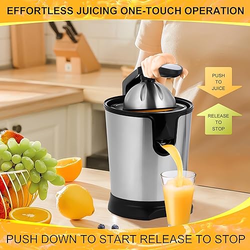 Miniatura 3 de Exprimidor eléctrico de 180 W, exprimidor de cítricos de acero inoxidable para jugo de limón, pomelo y limón, exprimidor eléctrico silencioso para