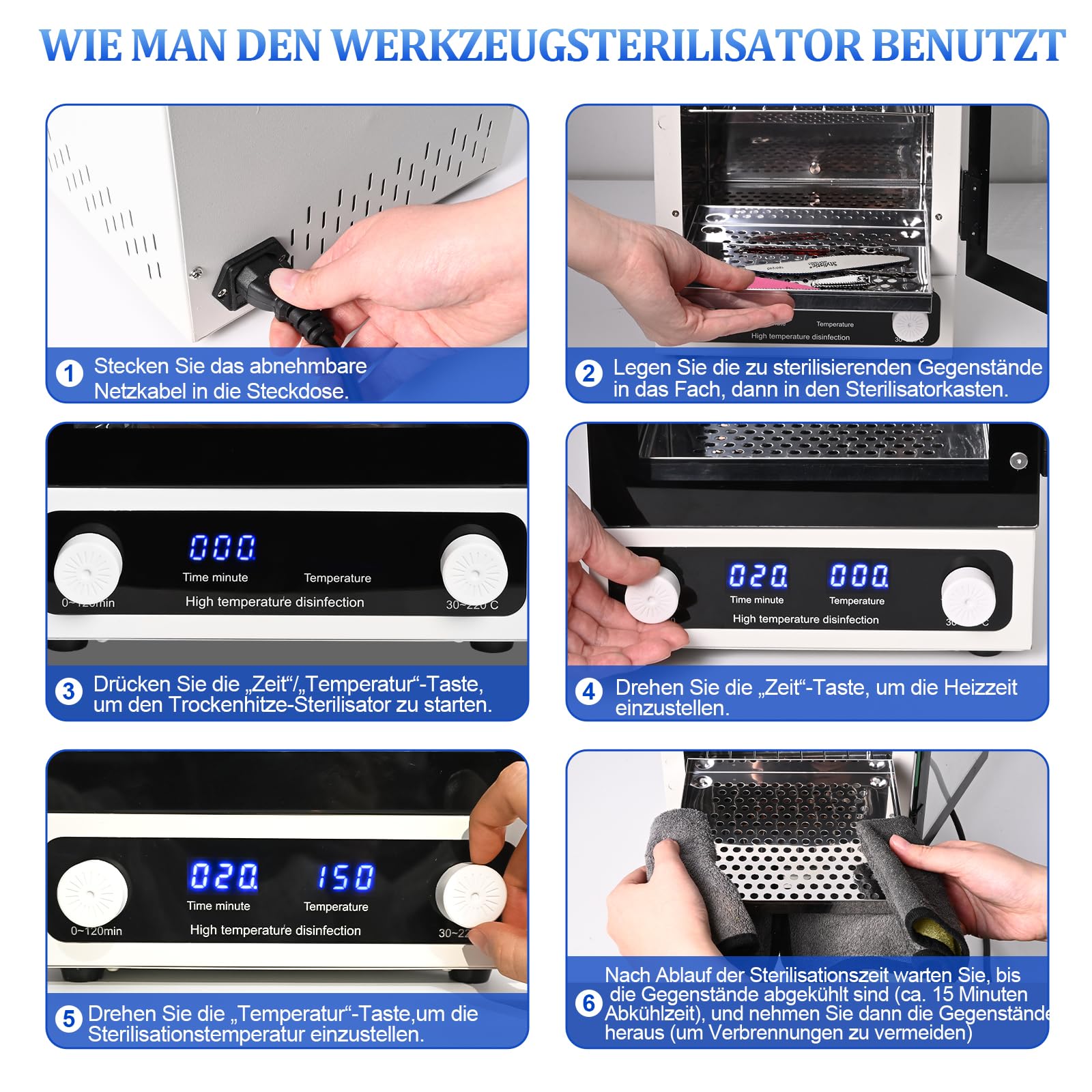 Professionell Heißluftsterilisator, 600W Autoklav Hochtemperatur Sterilisator, 10 Liter Sterilisator Für Instrumente Für Nagelwerkzeuge, Friseurwerkzeuge, Schönheitssalon