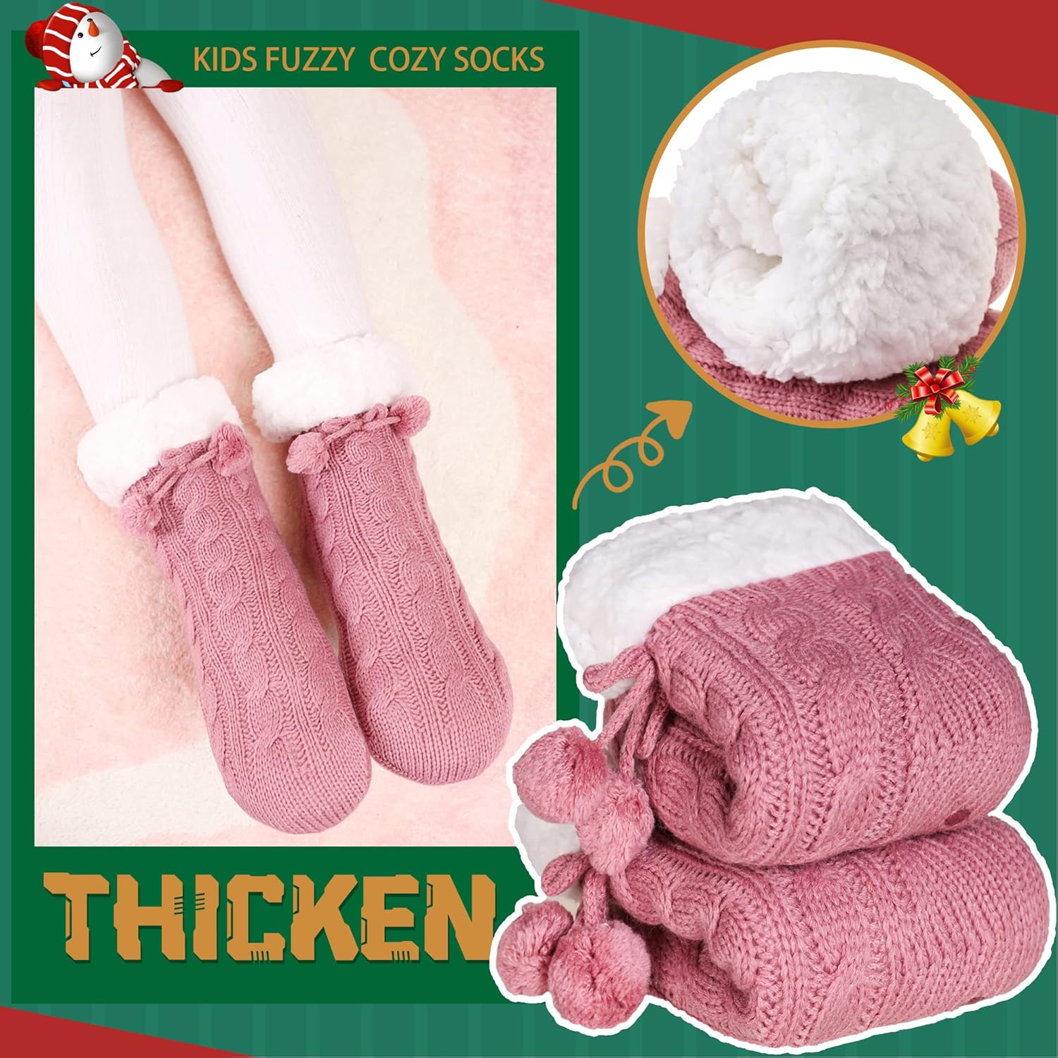 SeeyAN Kids Slipper Socks Boys Girls Fuzzy Non Slip Winter Fleece Lined Warm Cozy Christmas Thick Fluffy Socks - Image 2