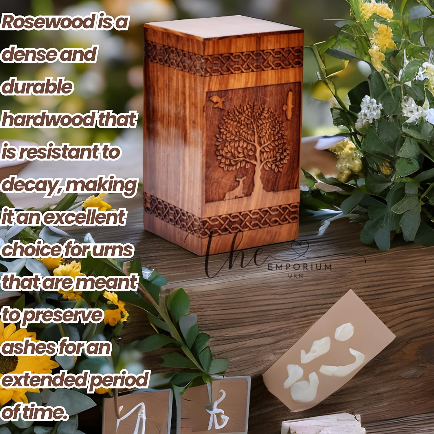 Rosewood Urn For Human Ashes - Tree Of Life Wooden Box - Personalized Cremation Urn For Ashes Handcrafted Large Wooden Urn Box (L(11.25X6.25”)250Cu, Rosewood Natural)