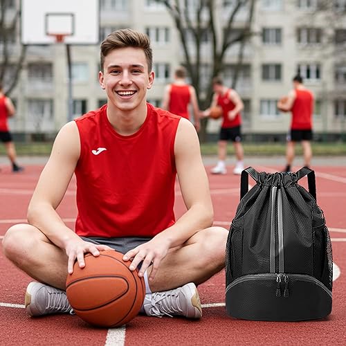 Miniatura 2 de Bolsa de gimnasio con cordón deportivo, mochila impermeable con cordón y bolsillos laterales de malla, bolsa deportiva con compartimento para
