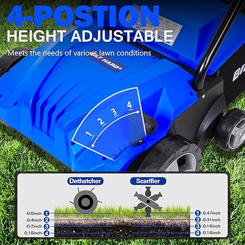 Vista 12 de BILT HARD Escarificador eléctrico de 16 pulgadas, motor de cobre de 15 amperios, ajuste de profundidad de 5 posiciones, bolsa de paja de 14.5