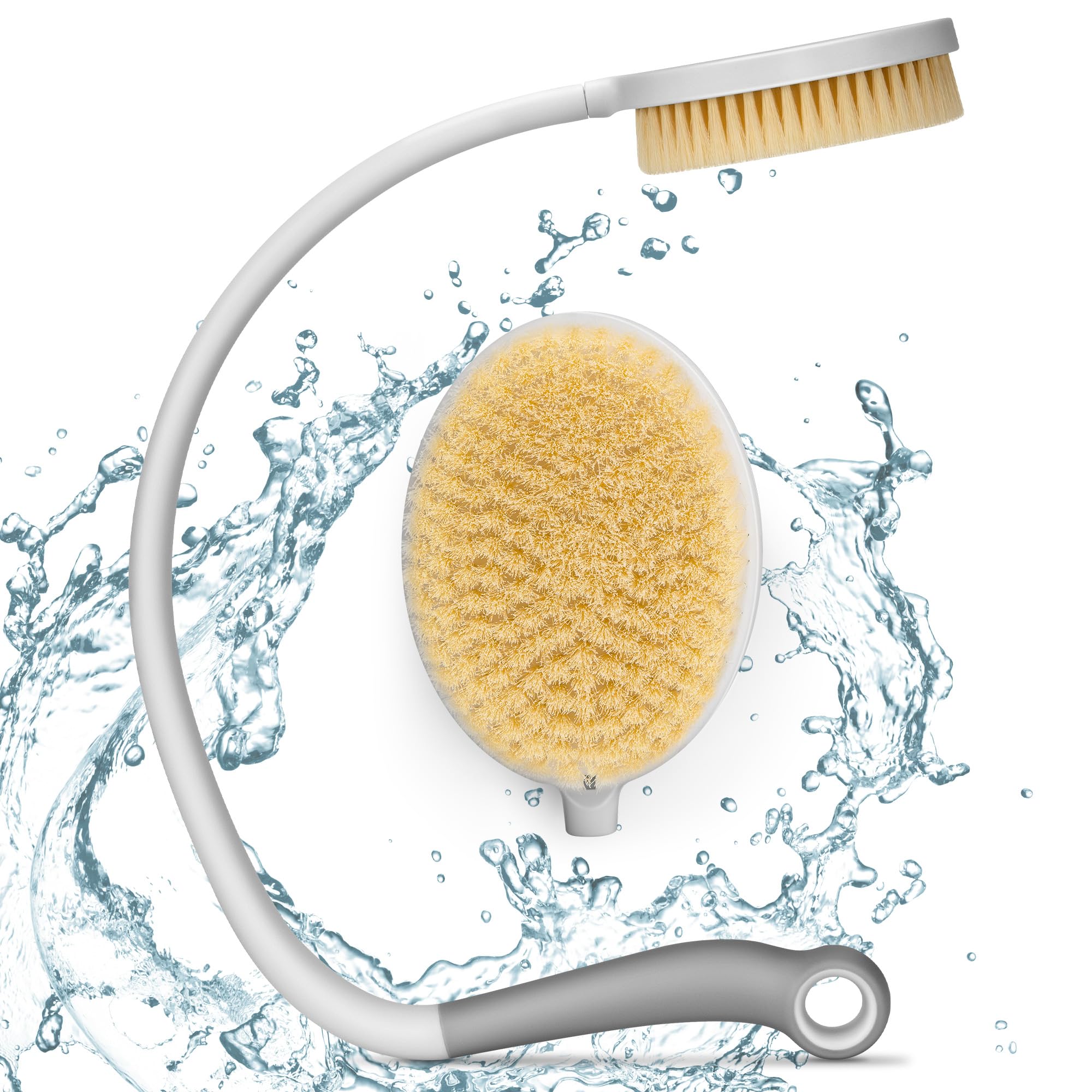 Milifox 1 Pack Back Scrubber Long Handle Shower Brush 27" Curved Back Brush with U-Shaped Curved Handle Shower Back Washer for Women Men Elderly