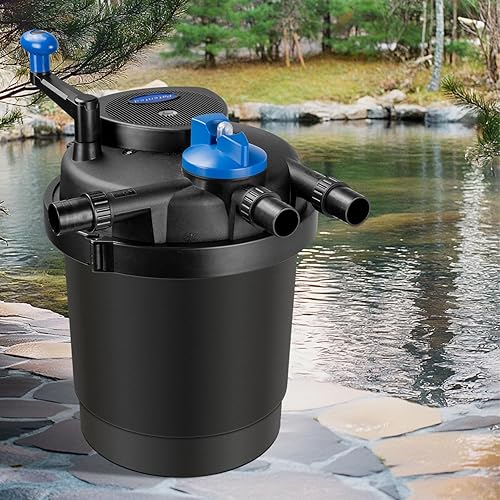 Miniatura 7 de Anbull Filtro de estanque de presión biológica, filtro biológico presurizado de 1580 GPH con luz de 11 vatios, sistema de filtro de estanque con