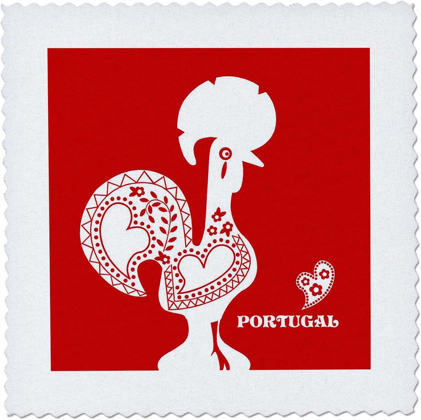 3dRose qs_160670_3 Red and White Portuguese Rooster Quilt Square, 8" x 8"