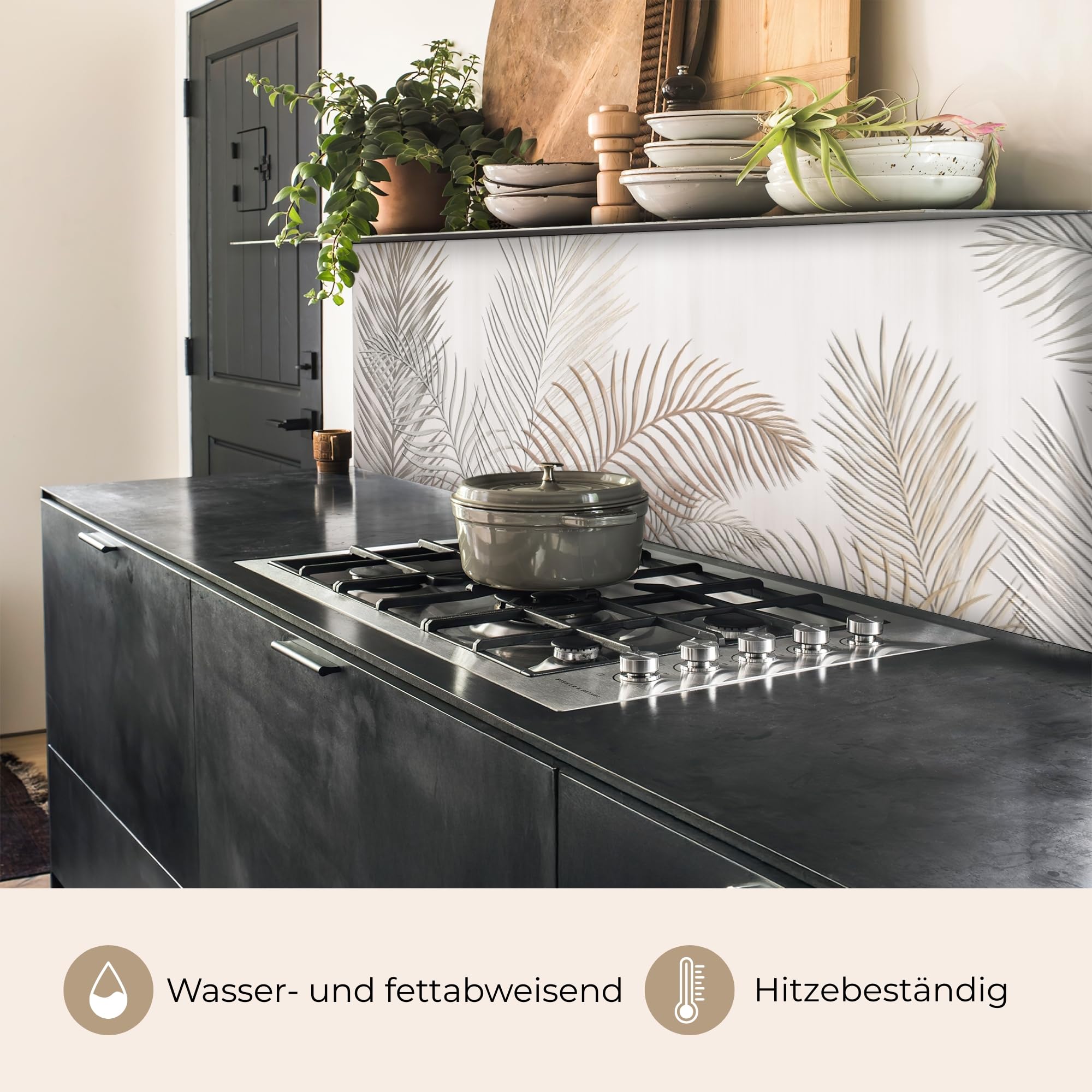 KitchenYeah© Rückwand Küche 60x300 cm Rückwandschutz Selbstklebend Spritzschutz Küchenrückwand Küchenfront Küchen Selbstklebende Küchenrückwände Blätter - Beige - Botanisch - Vintage