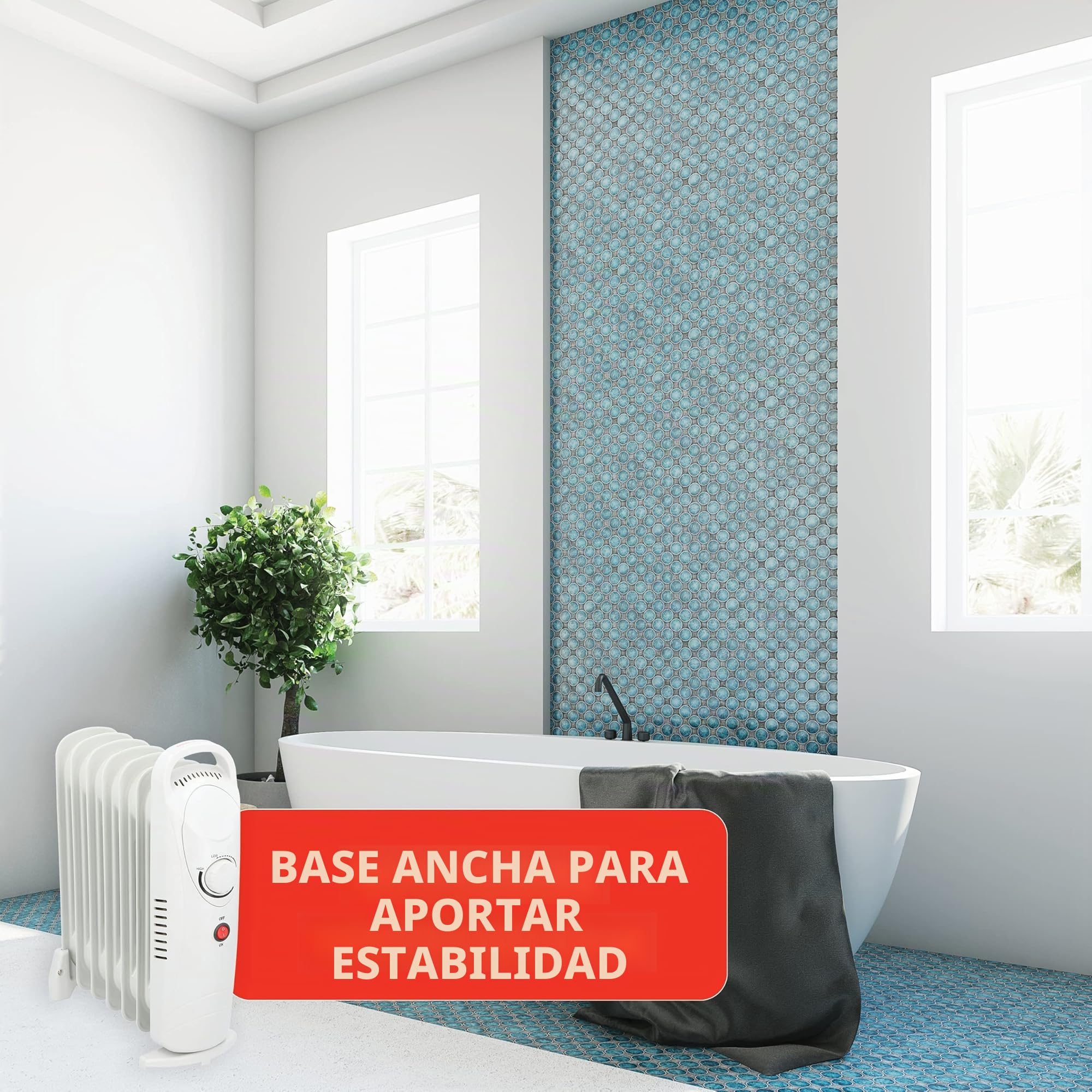 alpina Radiador de aceite 850W, 7 elementos, termostato mecánico, calefacción eléctrica de bajo consumo, regulador de potencia de bajo consumo de energía, compacto y portátil, blanco, normal