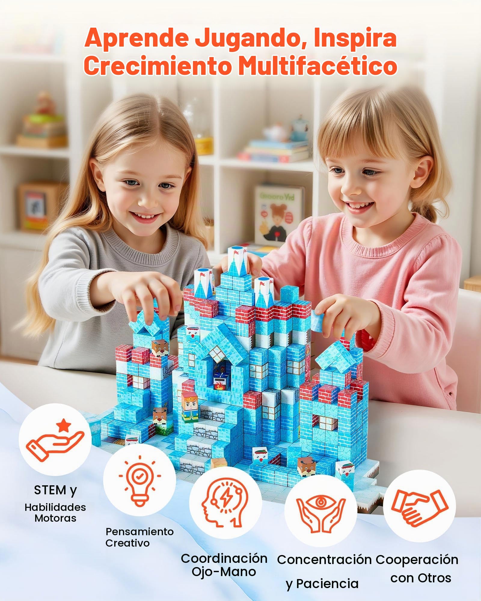 VEVOR Bloques Magnéticos, Juego de 150 Piezas de Castillo Glaciar Cubos de Construcción Magnéticos, Juguetes Sensoriales Stem Montessori de Construcción Apilable para Niños de 3 Años o Más