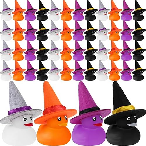 Jerify Paquete de 100 patos de goma para Halloween, para pedir dulce o truco, cuatro sombreros de bruja, patos de goma, patos, disfraces, juguetes