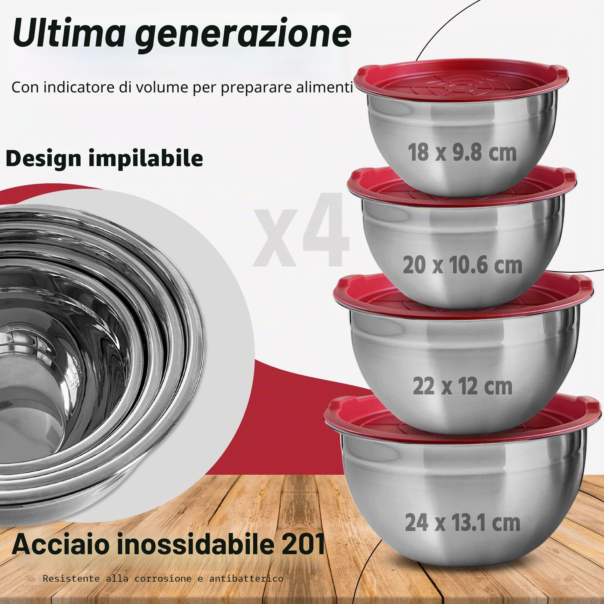 XSQUO Useful Tech Set di ciotole in acciaio multifunzione con coperchio ermetico (Set di 4 ciotole in acciaio)