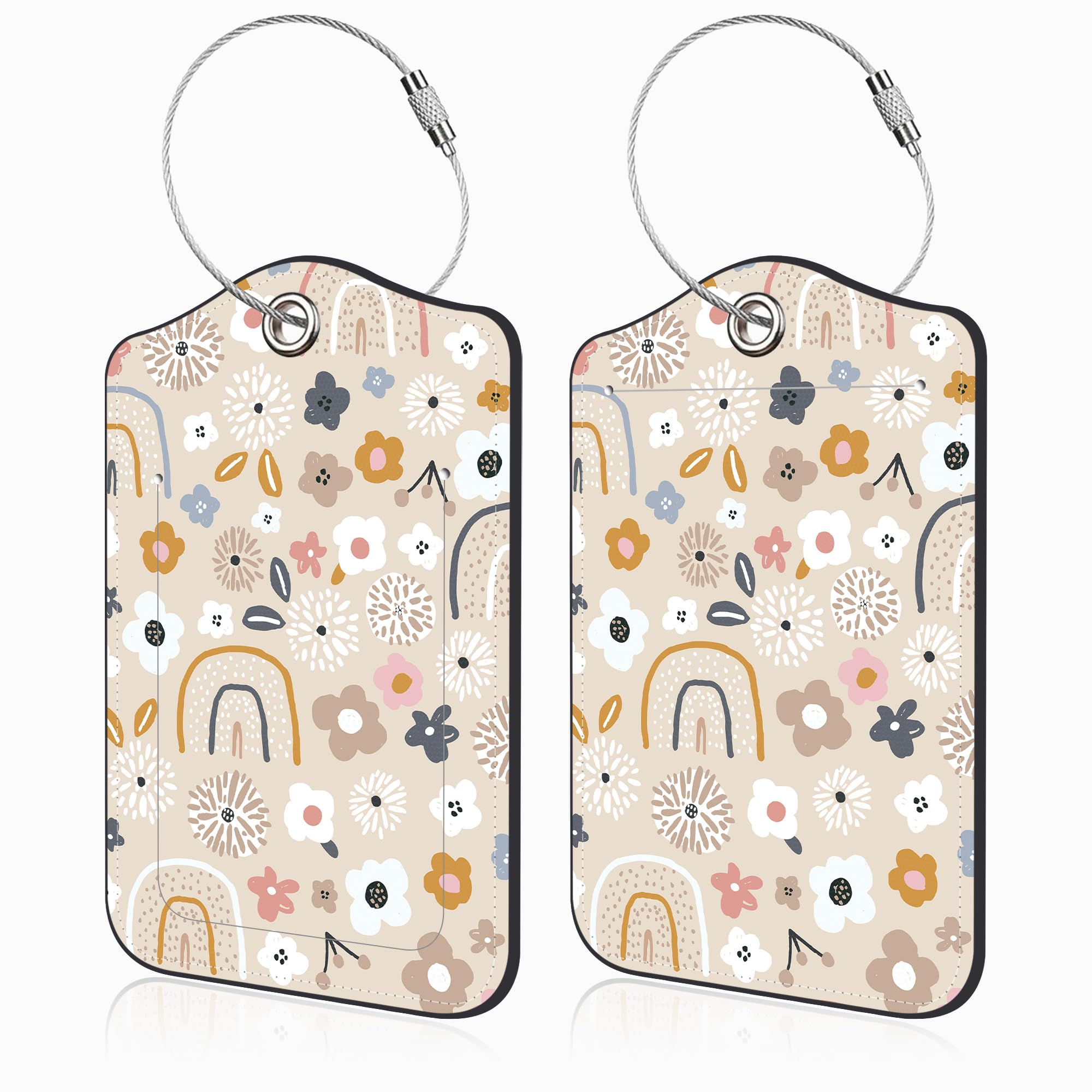 Mazumbuy 2 Pack Luggage Tags for Suitcases Boho Rainbow Flower Leather Luggage Tags Privacy Cover ID Label with Stainless Steel Loop and Address Card