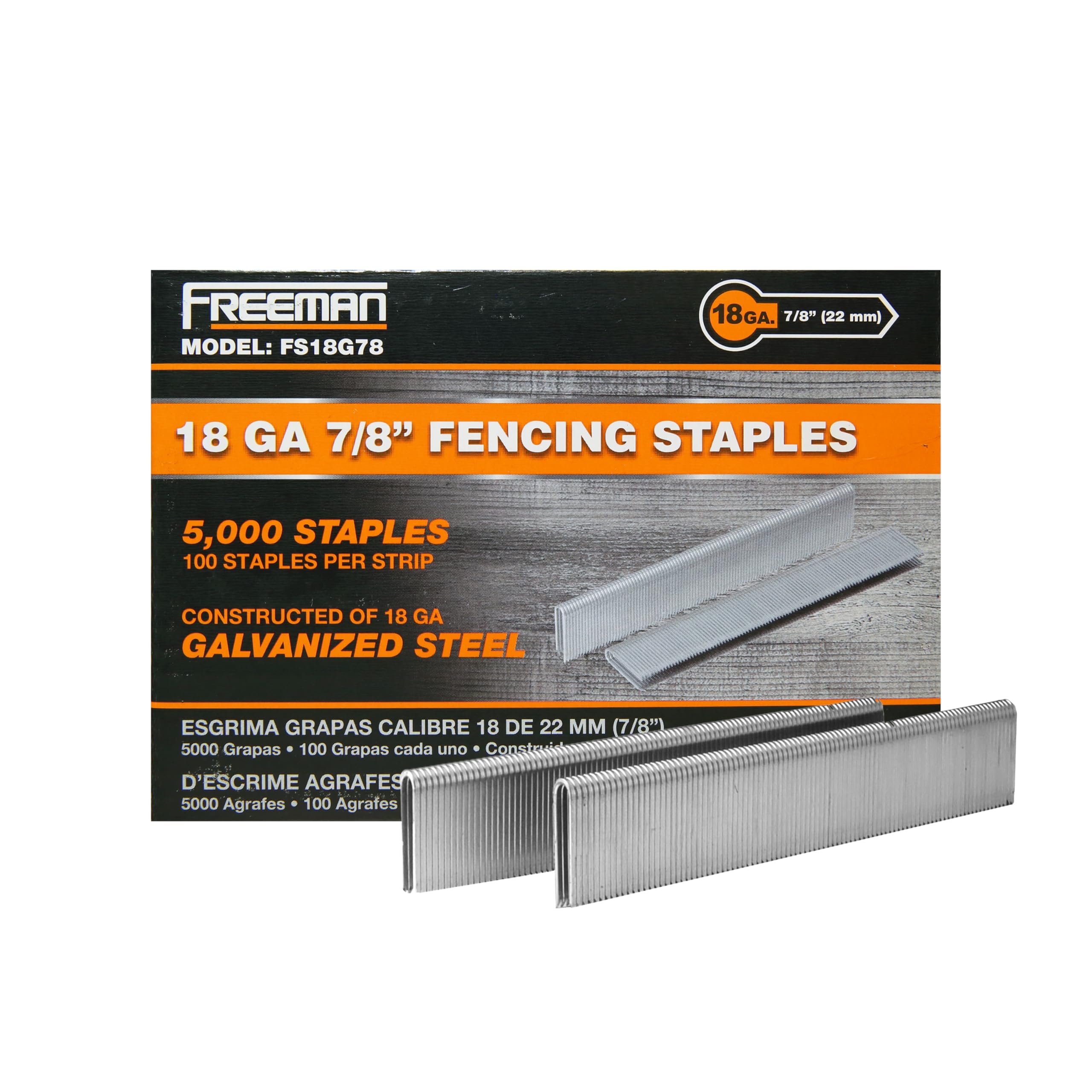 Freeman 18-Gauge 7/8" Fencing Staples | Glue Collated | Galvanized Steel | 5,000 Count | For Mesh, Trellising, Pet Enclosures, Snow Fencing &