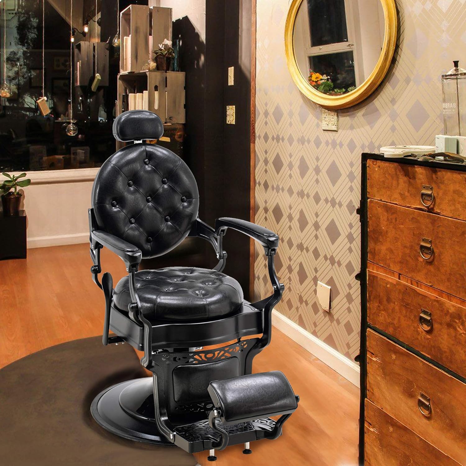 BarberPub Heavy Duty Metal Vintage Barber Chair All Purpose Hydraulic Recline Salon Beauty Spa Chair Styling Equipment 3849 (All Black) : Beauty & Personal Care