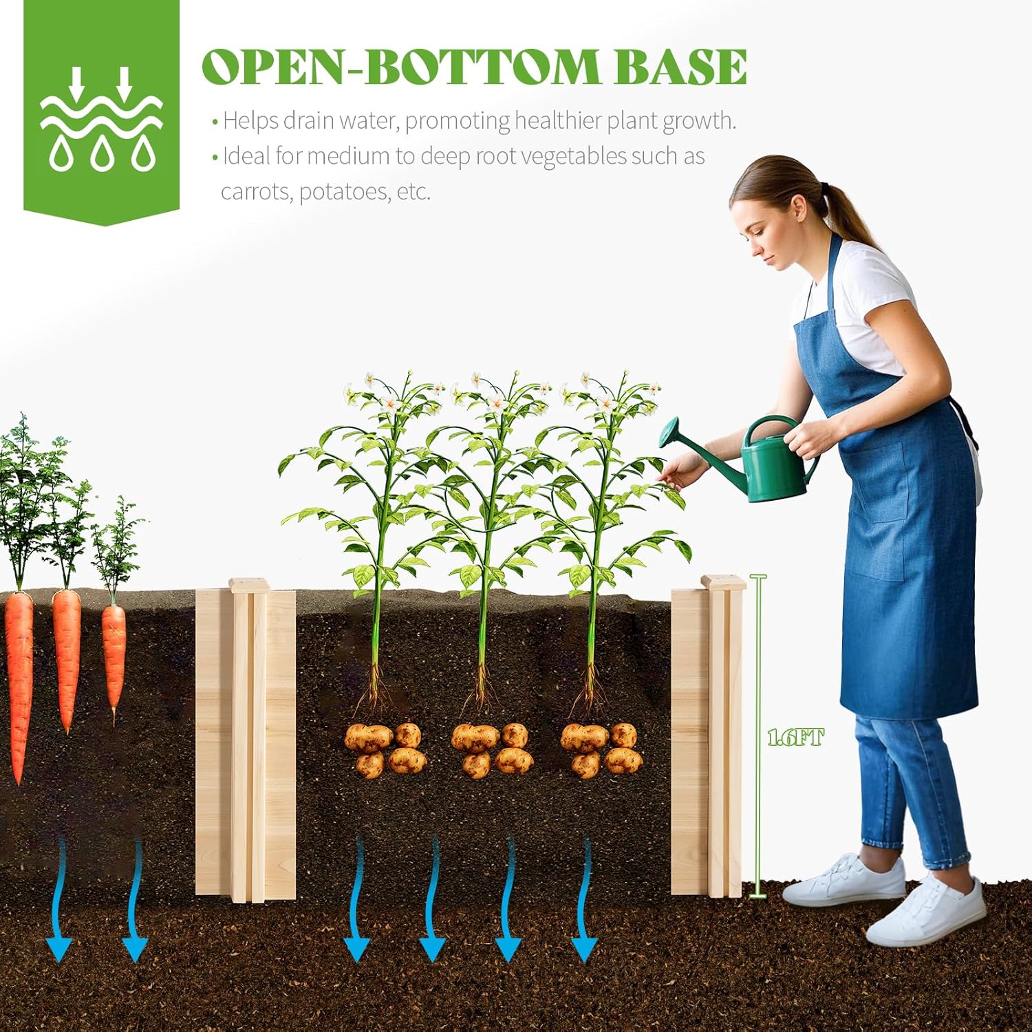 PaPaJet Raised Garden Bed for Outdoor, Eleven GridsDeep Large Planter Box for Gardening, Vegetables, Flowers, Herbs（7.5× 14.8× 1.6FT）