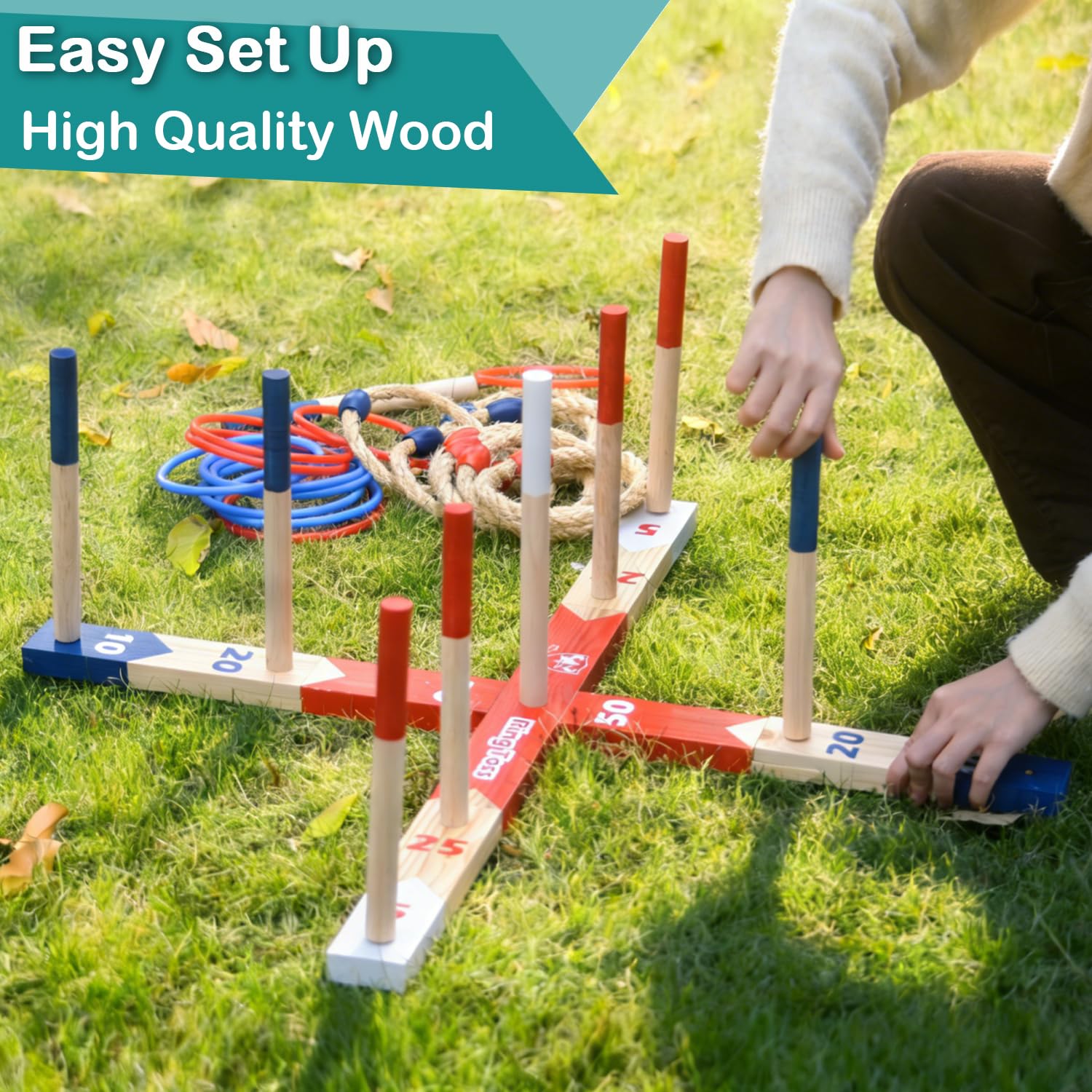 Juegos de lanzamiento de anillos de madera, juego de jardín con citas premium, juego de lanzamiento