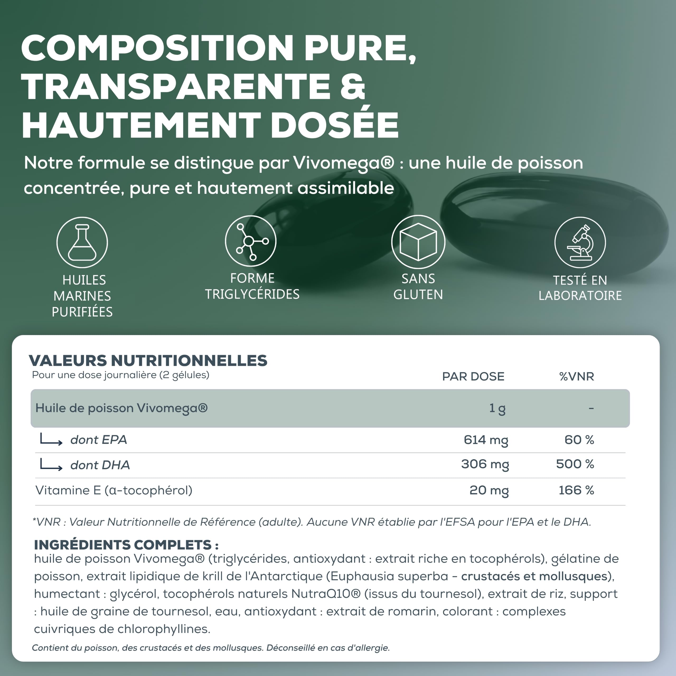 HUMBLE+ Oméga-3 Age-Well® - EPA & DHA Concentrés - Huiles Marines Purifiées de Poisson et de Krill - Cœur, Fonction Cérébrale et Vision - 60 Capsules - Marque Française