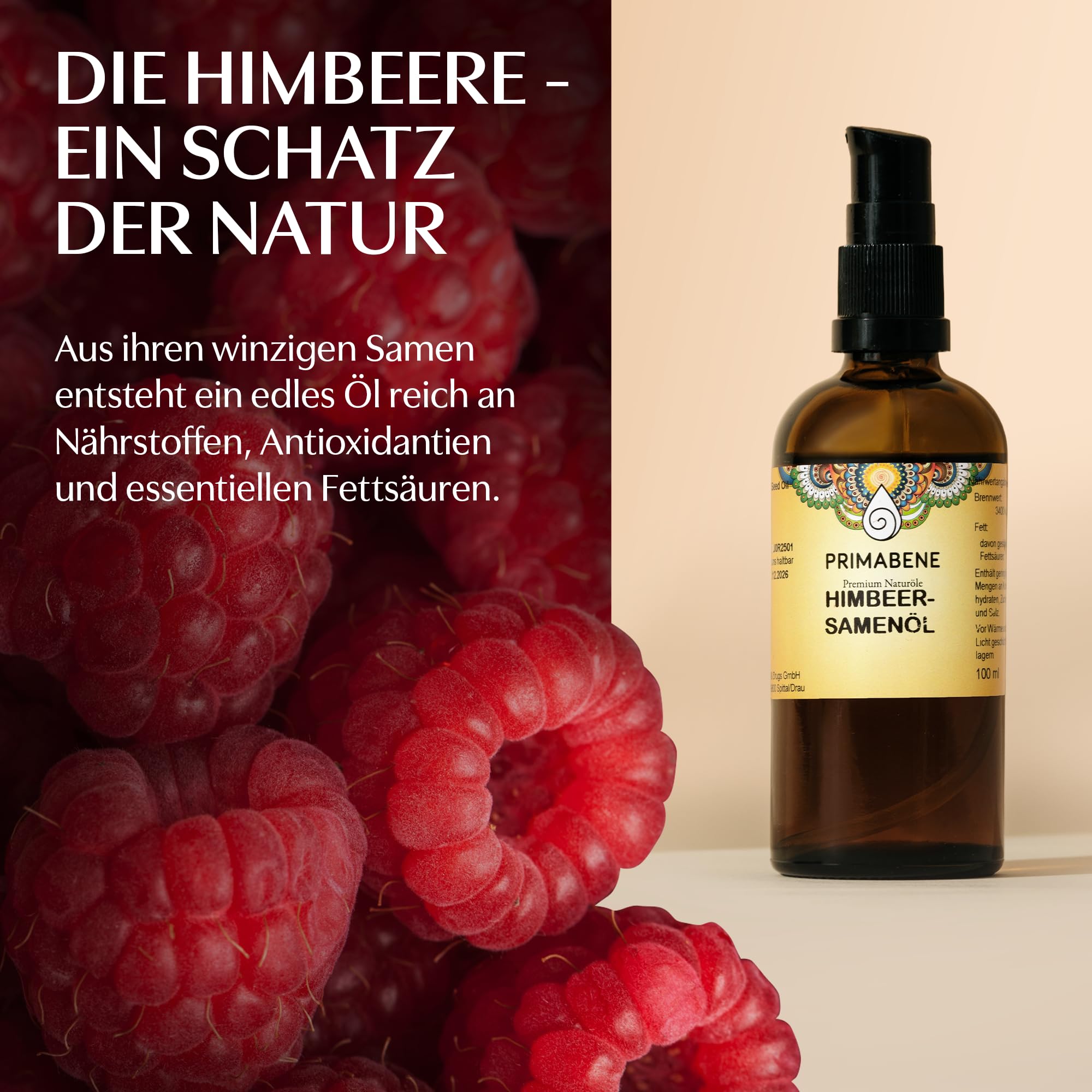 100% Himbeersamenöl - 100ml - rein & kaltgepresstes Himbeersamen Öl für Hautpflege, Haarpflege & Sonnenschutz - Himbeeröl reich an essentiellen Fettsäuren, Antioxidantien & Omega-3