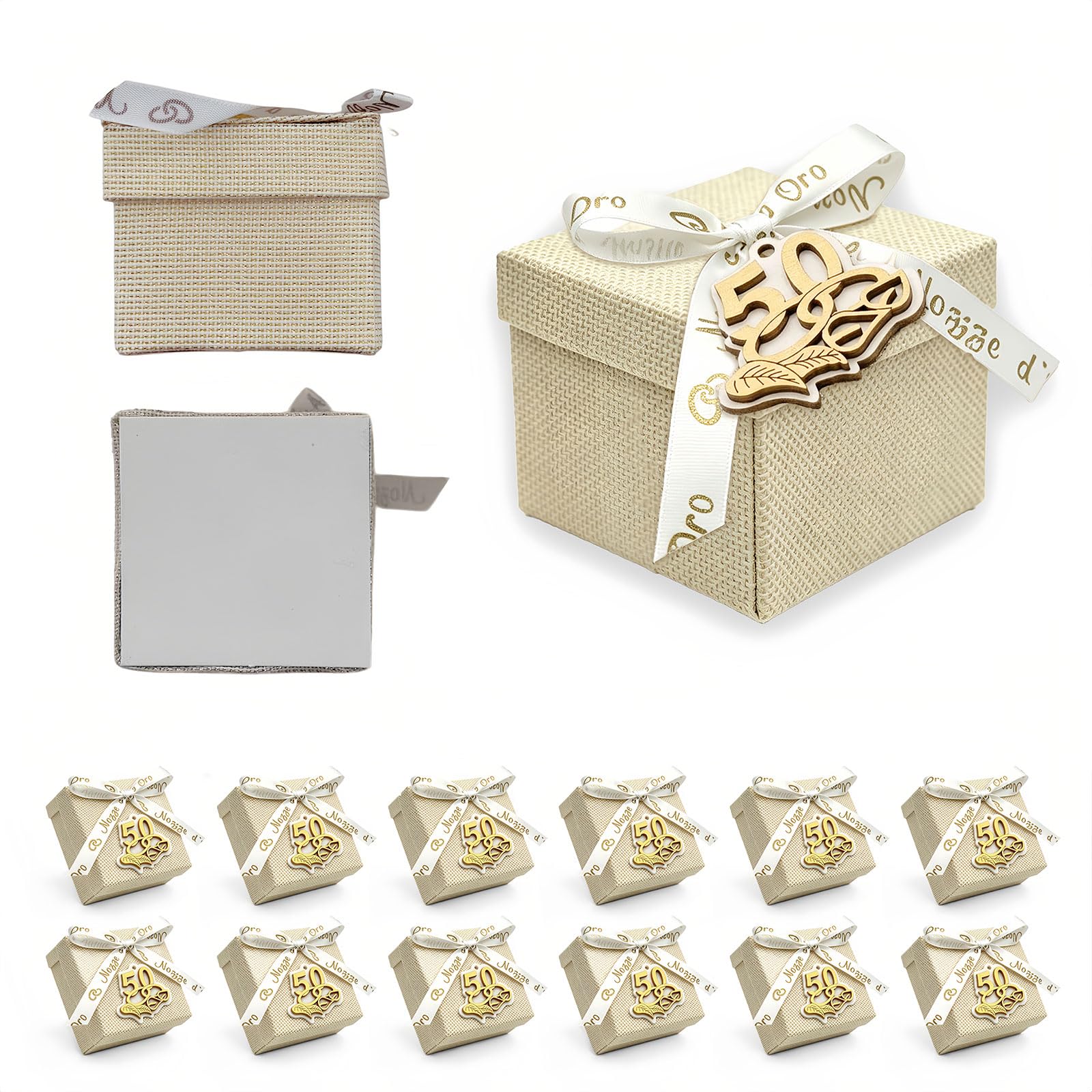 Dorunova Scatoline Portaconfetti Nozze d'oro e Argento Bomboniere 25 e 50 Anni Matrimonio 12 Pieces (Stile A)
