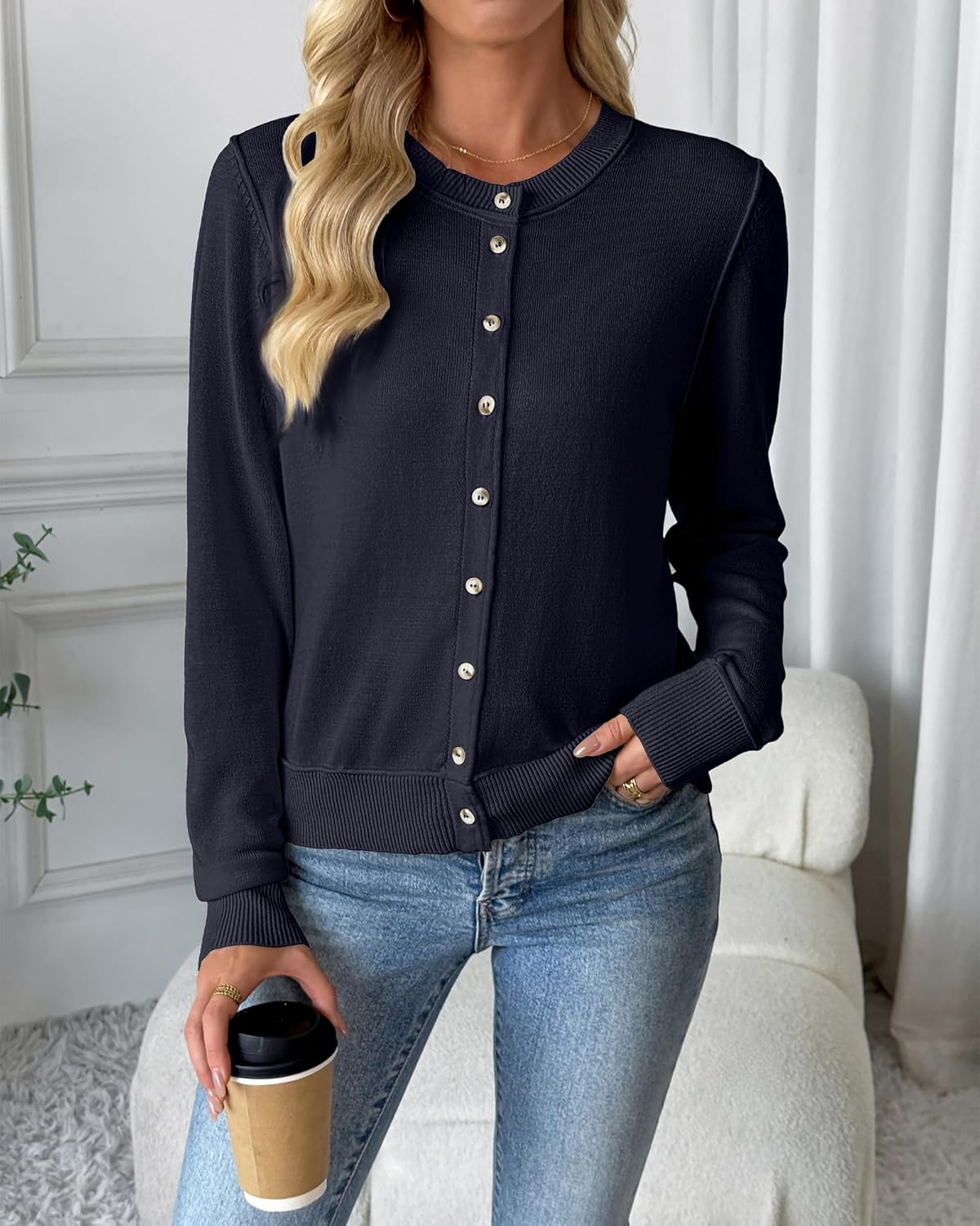 Bsubseach Striped Cropped Cardigan Sweater for Women Lightweight Jacket Trendy Fall Outfits Spring Clothes Sweatshirts - Image 2