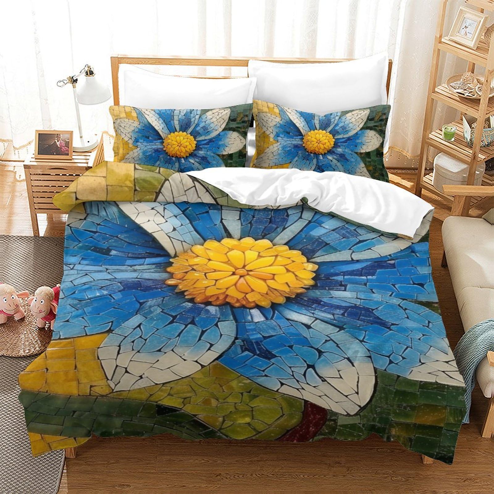 Housse de couette single imprimé chrysanthème microfibre 3 pièces