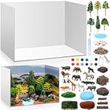 Leinuosen 62 Pcs Diorama Kit Diorama Supplies Include Animals Figures Model Fake Tree Rocks Light Watercolor Painting Set with Gift Box for Birthday Party Favor DIY Crafts(Forest Style)