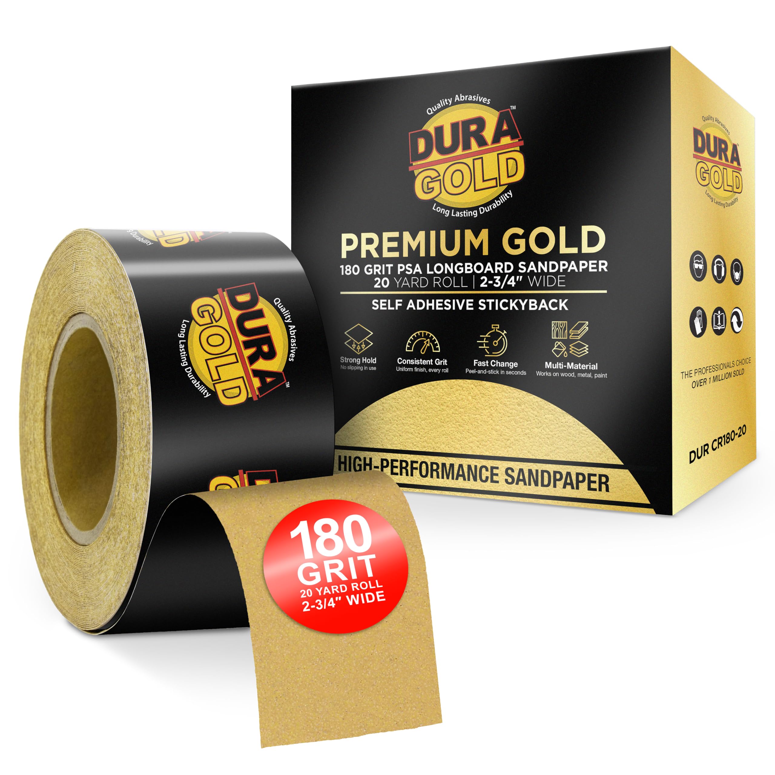 DURA-GOLD 180 Grit 2-3/4" PSA Roll Longboard Sandpaper-image-48