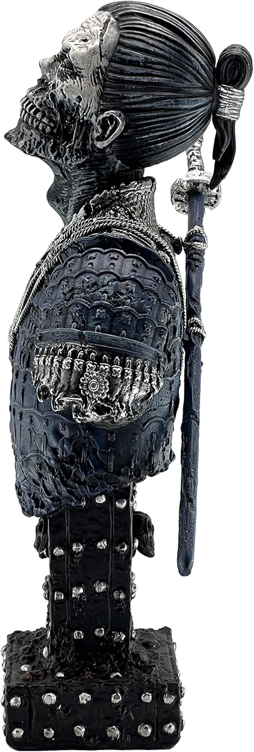 LOOYAR Resin Undead Japanese Samurai Zombie Bust Statue Sculpture Ornament Figurine Craft for Home House Living Room Porch Decoration Office Desk Desktop Table Arrangement Gift (Blue)